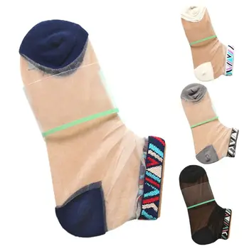 

2020 Women Summer Glass Fiber Short Ankle Socks Contrast Color Triangle Print Cuffs Hosiery 23~25CM