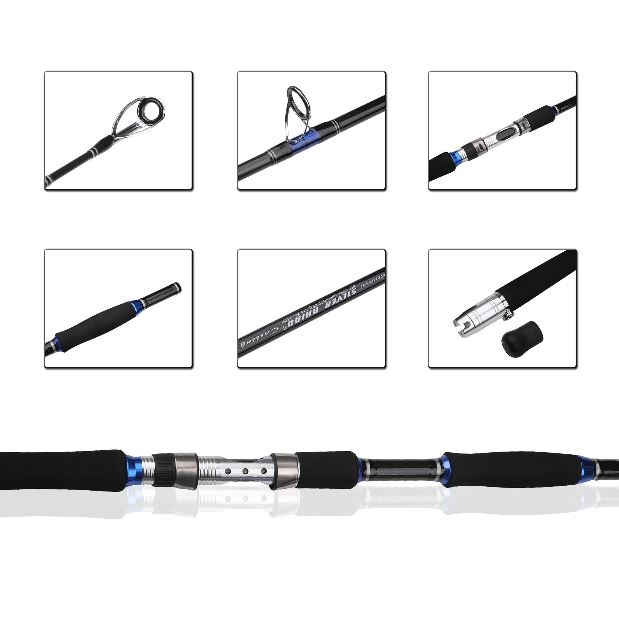 FELENHAI Jigging Sea Boat Fishing Rod 1.8/1.95/2.1m Carbon Fiber Big Game H  Line 50Lb Lure Weight 70-250g Spinning Casting Pole