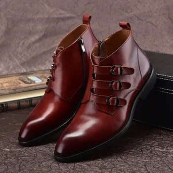 

Ankle Men Boots Men Cowhide Boots Botas Hombre Black Brown Work Shoes Bota Masculina Style Leather Make Pointed Toe Cow Leather