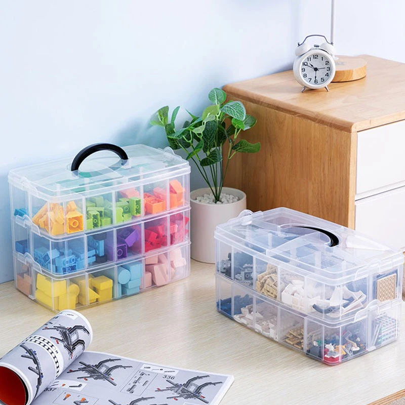 

Multi-layer Covered Storage Box Plastic Transparent Jewelry Box Desktop Finishing Boxes Divided Children's Toy Storage boxes