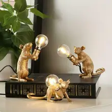 Luminária led de resina nórdica para rato e mouse, pequeno, bonito, miniluminária led, para decoração da casa, luz noturna para mesa lâmpada de luz