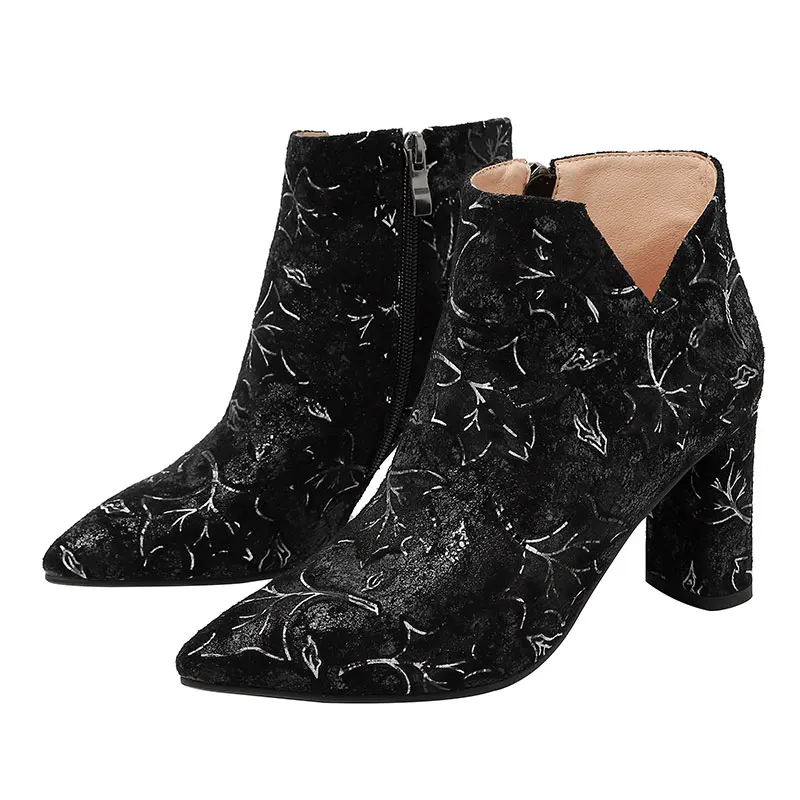 

Winter new sheepskin high heel ankle boots pointed ankle boots printed women's shoes fashion Martin boots