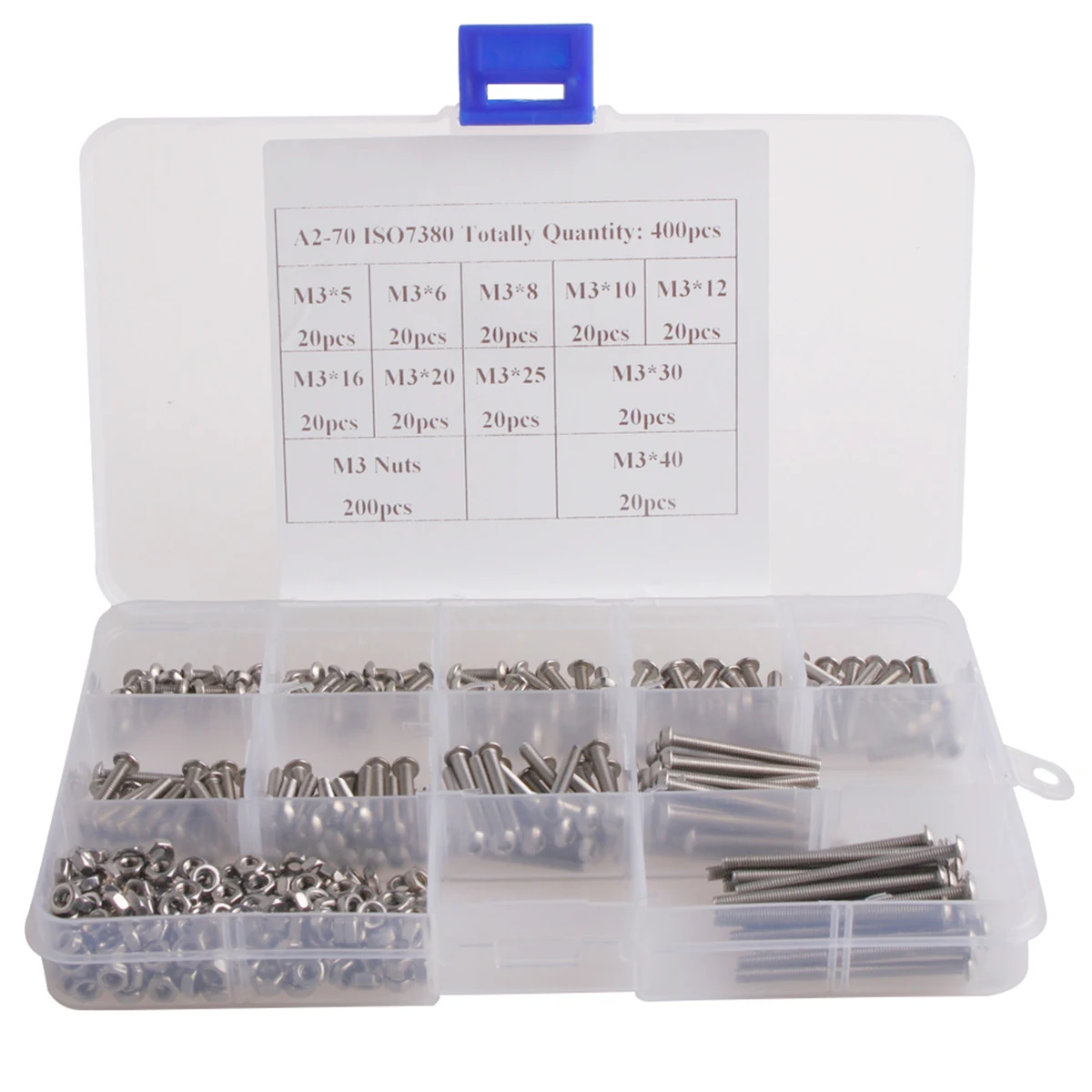 

400PCS Machine Screw and Nut Kit M3 Stainless Steel Button Head Hex Socket Head Cap Bolts Screw