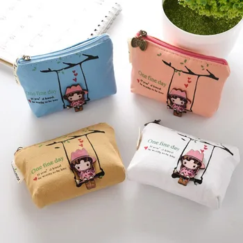 

1 Pcs Kawaii Cartoon Swing Girl Canvas Mini Document Bag Coins Purse Keys Holder Clutch Bags for Women