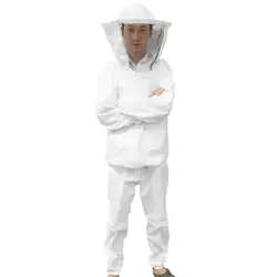 Пчеловодство защитное оборудование вуаль Пчеловодство всего тела костюм шляпа халат S-XXL белая хлопковая куртка пчеловода