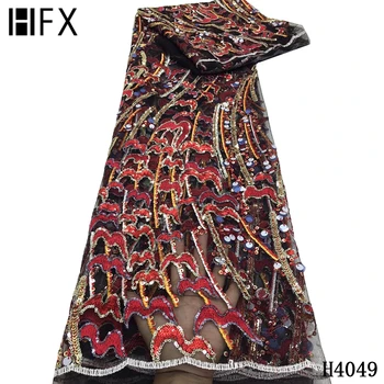 

African Tulle Lace Fabric 2020 Net Lace French Sequin Fabric Embroidered Nigerian Mesh Lace Fabrics For Wedding Dress HJ4049