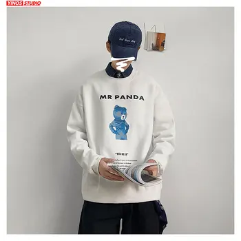 

Dropshipping 2020 Mens Causal Streetwear Loose Sweatshirt Japanese Fashion Sport Pullover Male Solid Bear Print Hoodies