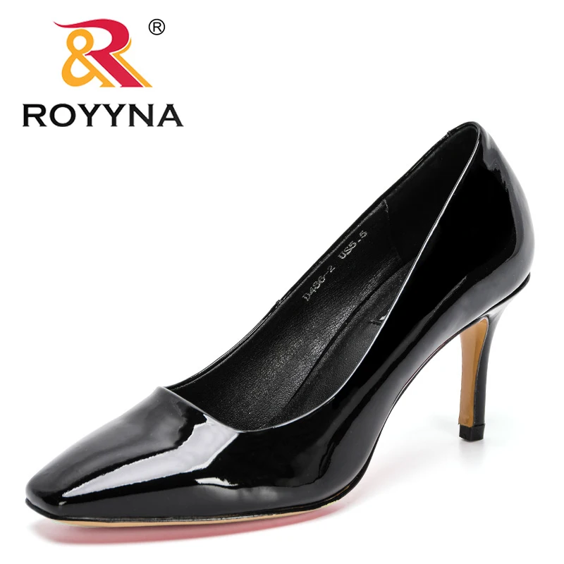 

ROYYNA 2021 New Designers Geniune Patent Leather Shallow Fashion Pumps Women High Heels Red Sole Pointed Toe Pumps Show Ladies
