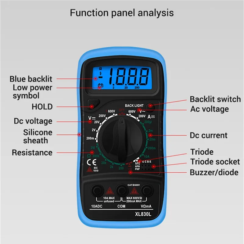 Junejour XL830L Ручной цифровой мультиметр с ЖК-подсветкой Портативный AC/DC Амперметр Вольтметр Ом тестер напряжения метр Multimetro