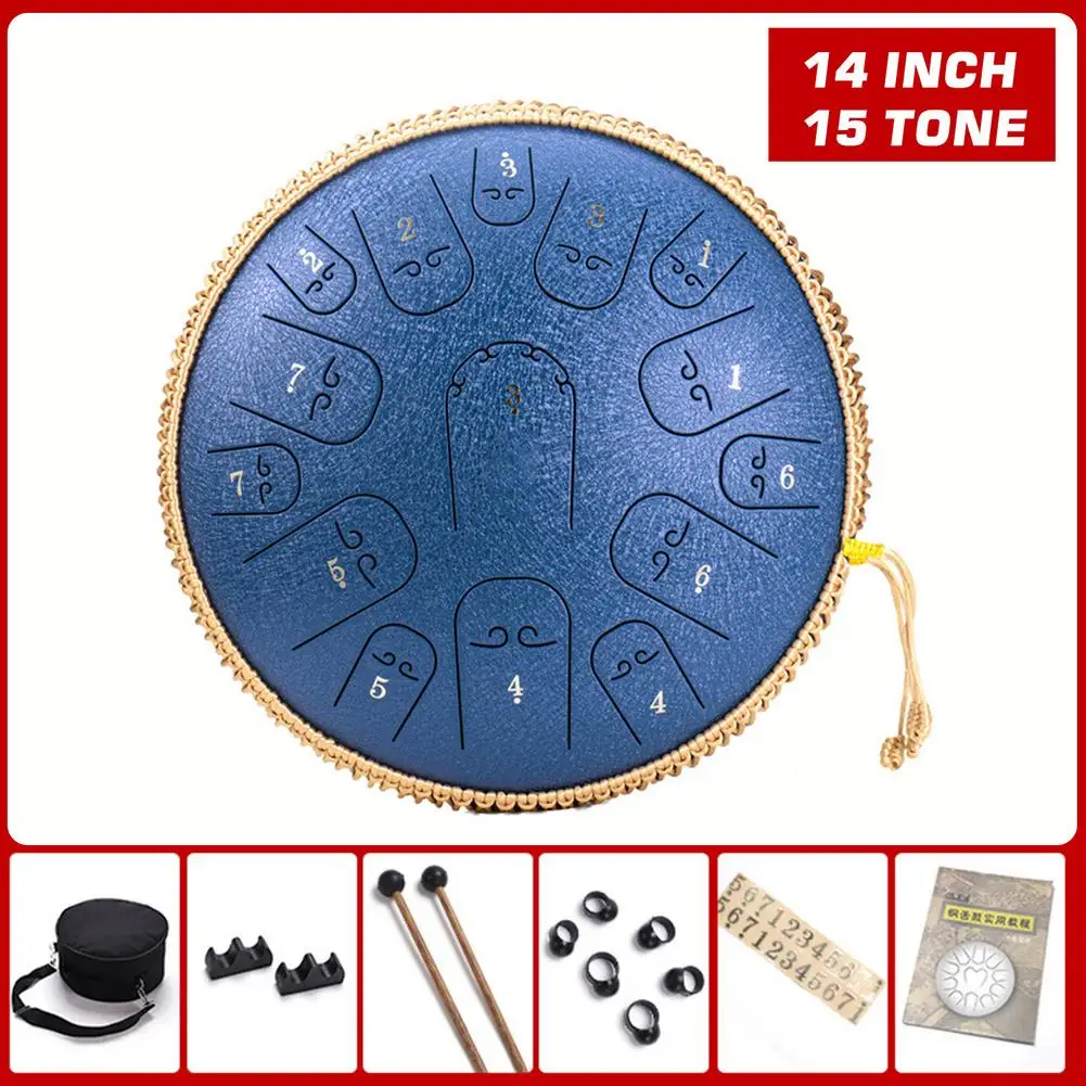 14 Inch 15 Tone Steel Tongue Drum C/ D Tune Percussion Hand Pan Drum With Padded Bag & 1 Pair Of Mallets Musical Instrument