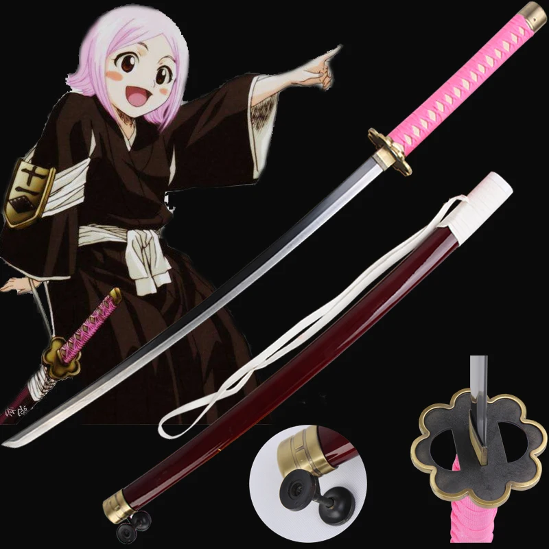 

Cosplay swords For Bleach Anime Kusajishi Yachiru Sword Katana Real Steel Pink carbon steel wooden sheath no sharp