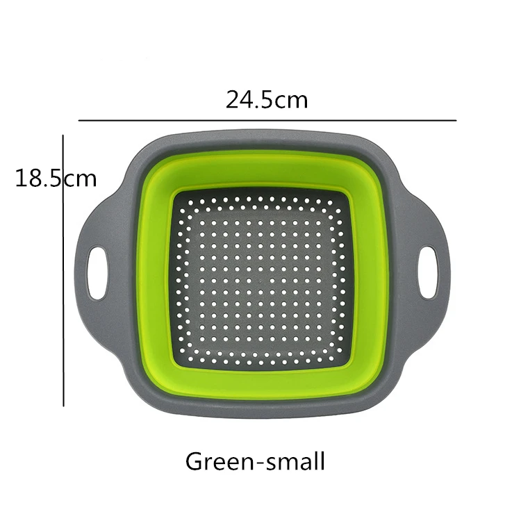 Складная силиконовая квадратная корзина для слива фруктов Чистка овощей - Цвет: Green-small
