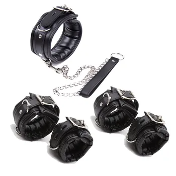 PU Leather Padded Wrist Cuffs & Ankle Cuffs & Neck Collar Set ,BDSM Leather Bondage ,Cosplay Accessories porno sex adult 2