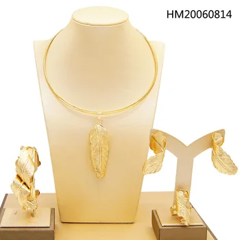 

Yulaili Leaf Shape Necklace Earrings Bracelet Ring for Women Girls Gold Color Romantic Ethiopian/African Wedding Jewelry Sets