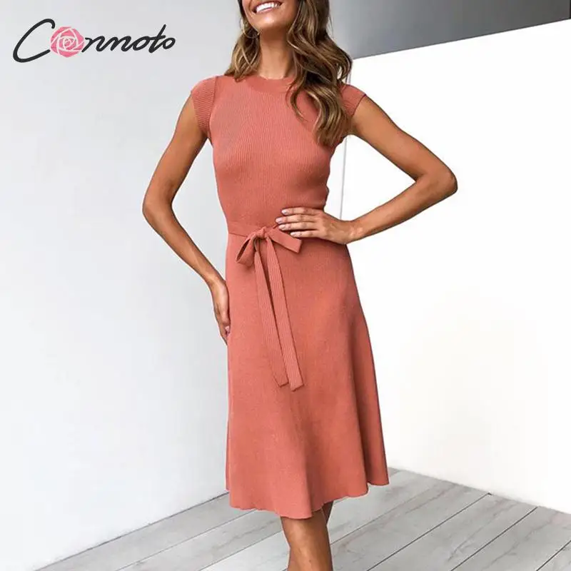 Conmoto однотонные тонкие зимние женские платья с бантом трикотажные свободные