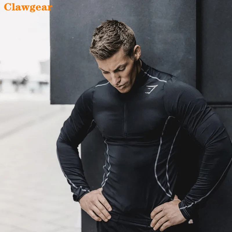 

2019 New Clawgear Mens Fitness Long Sleeves T Shirt Men Bodybuilding Tight Breathable Spandex Compression Shirts Workout Tops