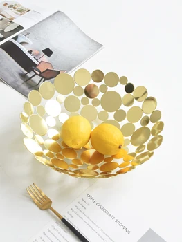 

Light luxury minimalist style decoration living room hollow large Fruit plate golden table Snack fruit basket home furnishings