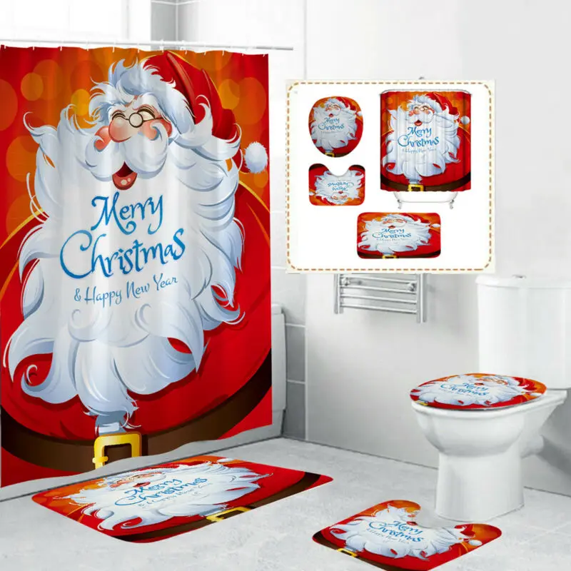 Merry Christmas, водонепроницаемая занавеска для душа, Рождественский Санта Клаус, коврик для ванной, чехол для унитаза, полиэстер/фланелевая занавеска для душа