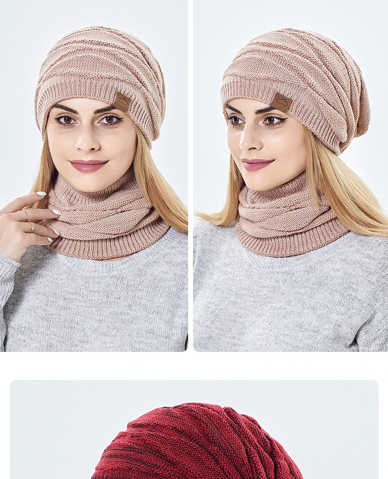 Berretto invernale Sciarpa Set Berretto lavorato a maglia Collo femminile Caldo addensare Foderato in pelliccia Passamontagna da donna Maschera Bobble Cappelli per donna_voghion.com