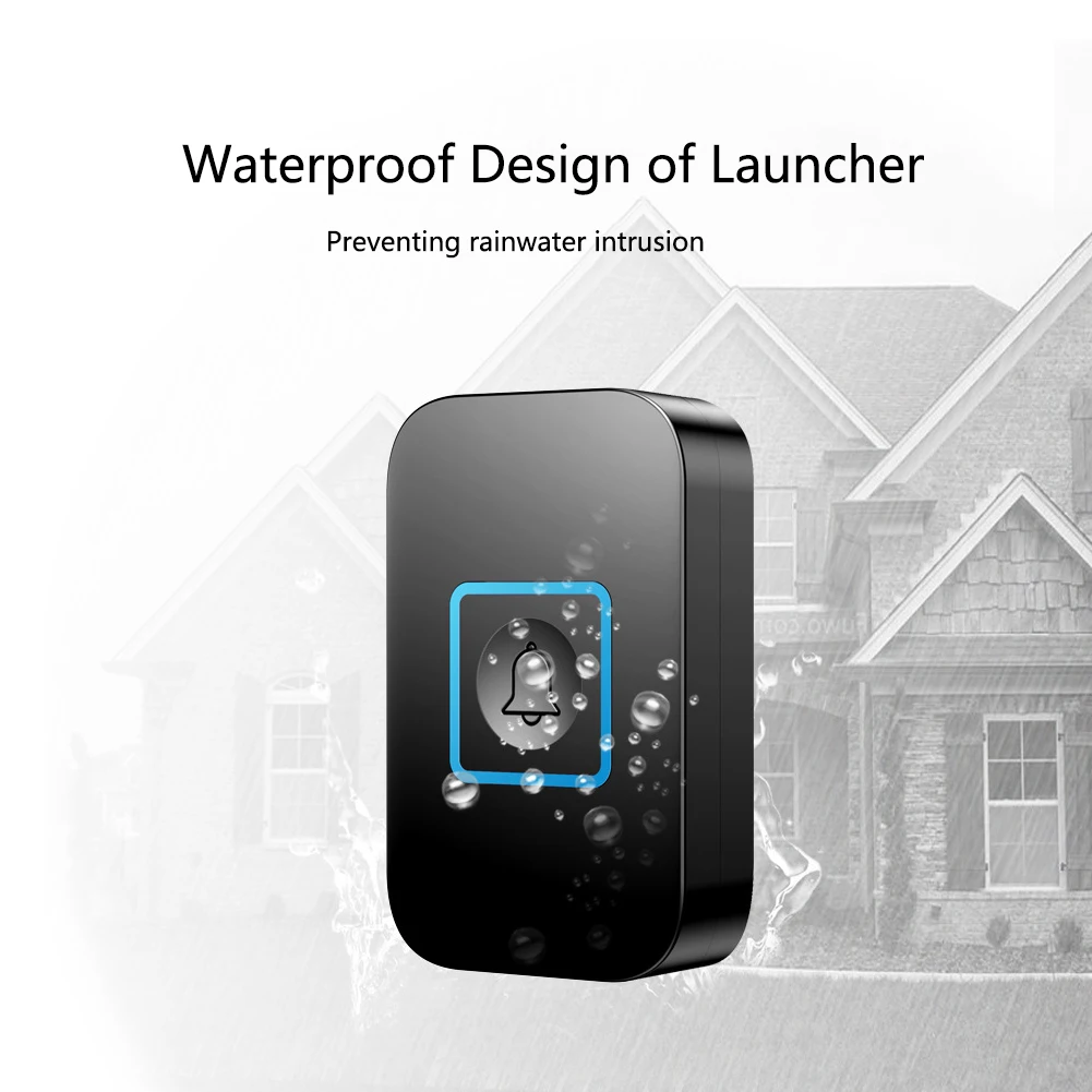 Adjustable Volume Smart Wireless Waterproof Practical Durable Doorbell Security Office Home 60 Chimes Transmitter Receiver Music