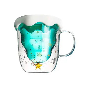 

Lovely Christmas Tree Glass Cup Coffee Mugs Double Wall With Handle Clear Cup