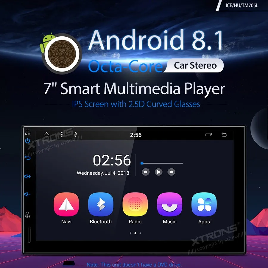 XTRONS 2 Din Универсальный " Android 8,1 радио 32 Гб автомобильный стерео Интеллектуальный мультимедийный проигрыватель ips экран с 2.5D изогнутые очки без DVD