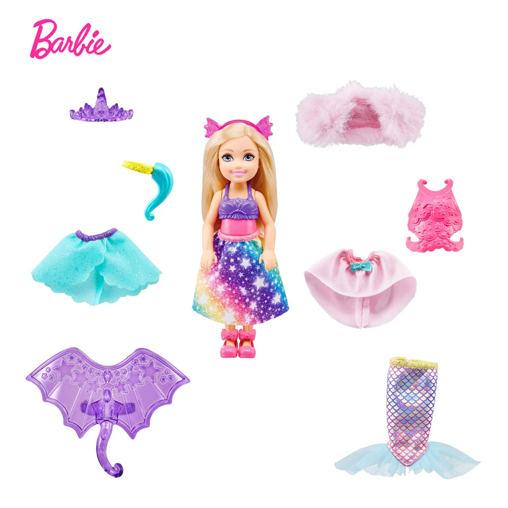 

Barbie Dreamtopia Chelsea Doll and Dress-Up Set 12 Fashion Pieces Themed to Princess Mermaid Unicorn and Dragon GTF40