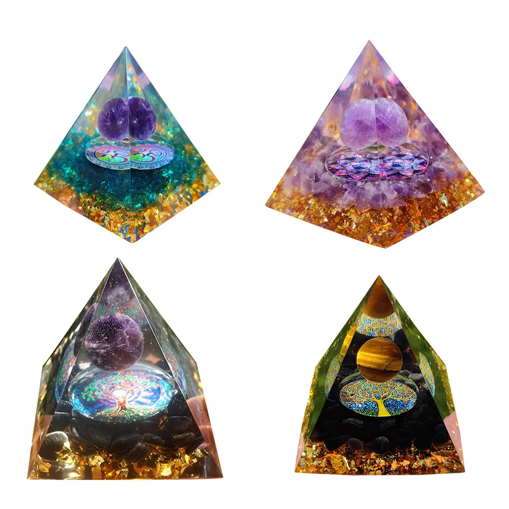 Natural Tiger Eye Orgonite Pyramid Healing Crystals Energy Reiki Chakra Multiplier Amethyst Meditation Lucky Gather Wealth Stone 2