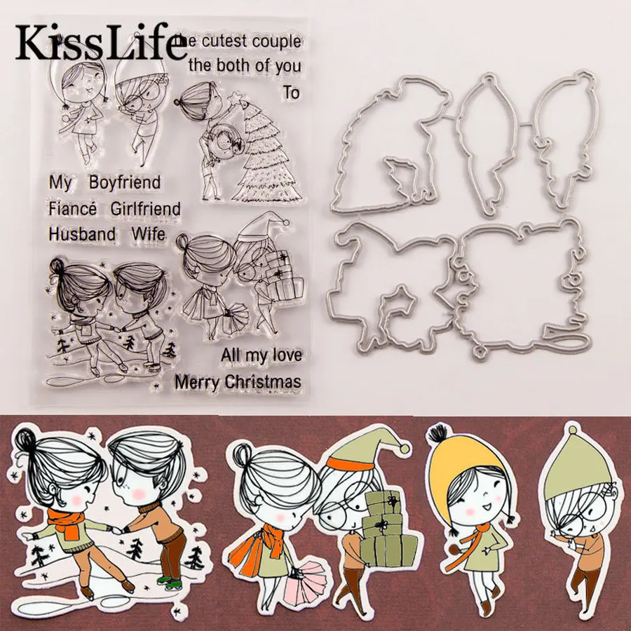 

Couple Friend Christmas Tree Husband Wife Letters Stamps and Dies Set for Card Making Christmas Valentine's Day Stamps and Dies