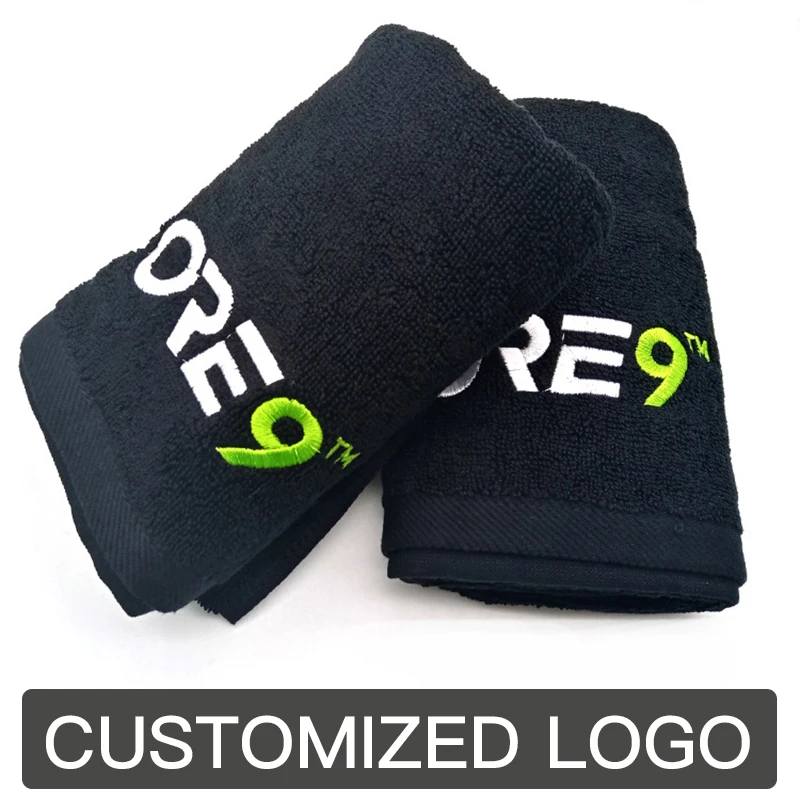 100% Cotton Black bath towel Hand Towel Free Design Customized Embroidery LOGO Nail Shop Beauty Shop SPA Dark Black Bath Towel 2