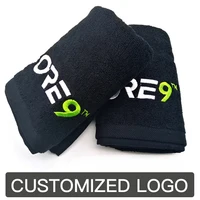 100% Cotton Black bath towel Hand Towel Free Design Customized Embroidery LOGO Nail Shop Beauty Shop SPA Dark Black Bath Towel 2