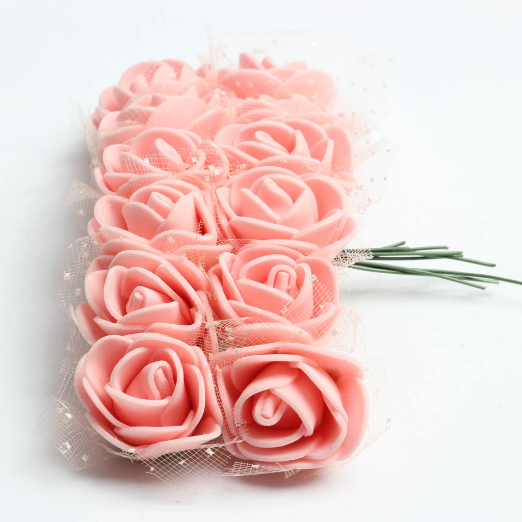 144 Pieces Artificial Miniature Foam Rose Flower Wedding Bridal Bridesmaid Bouquet Engagement Anniversary DIY Craft Decoration 