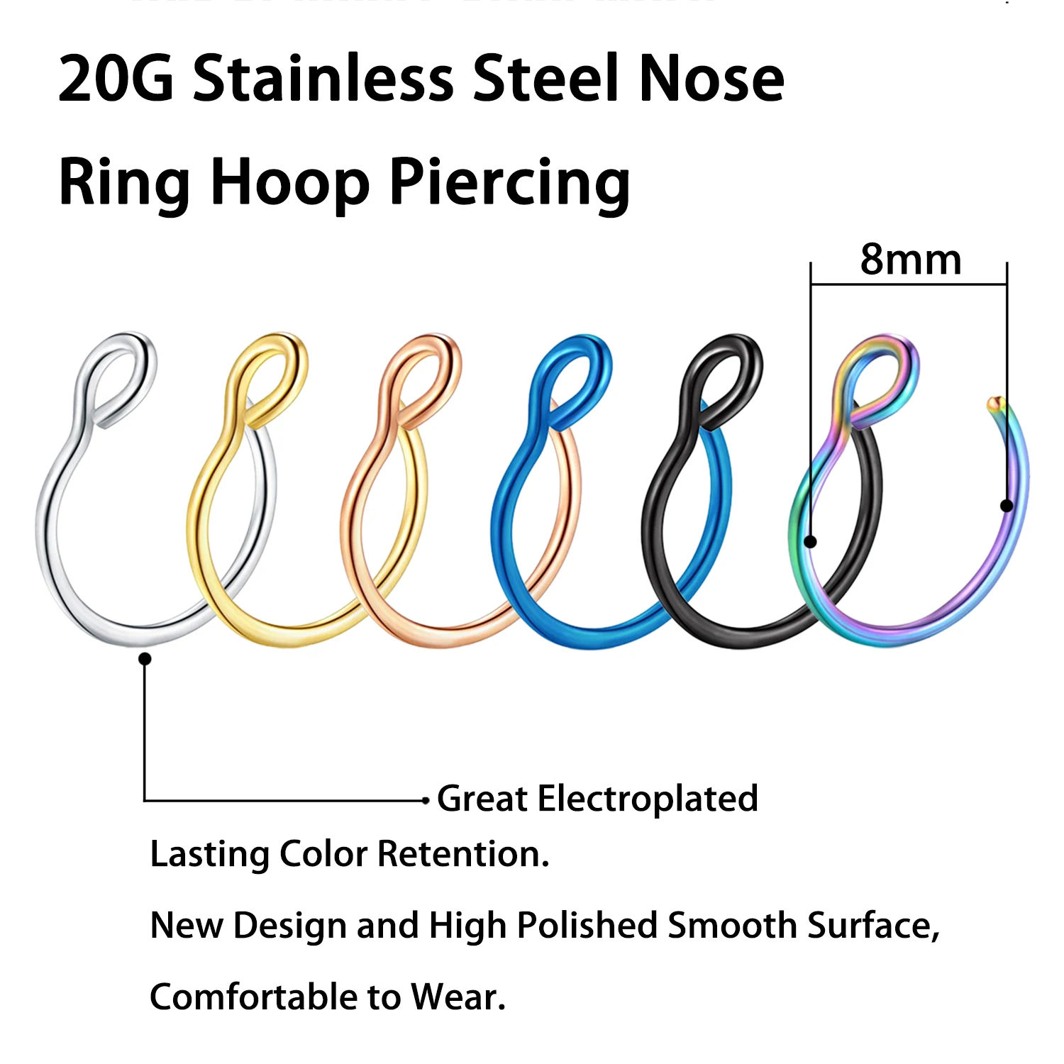 16pc Mixed Style Crystal Fake Nose Ring Geometric Clip Hoop Women Body Jewelry Perforation.-5