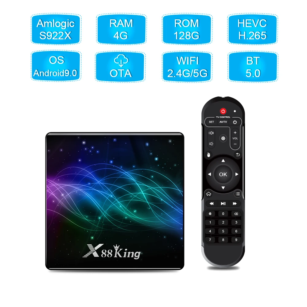 X88 King 4 ГБ 128G Amlogic S922X четырехъядерный Android 9,0 tv BOX 5G двойной Wifi BT5.0 1000M USB3.0 4K H.265 Smart Android tv BOX