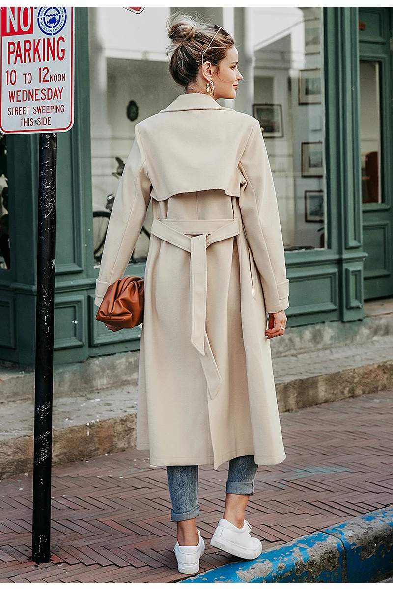 Simplee Wool blend winter tweed coat women Long sleeve elegant sash belt female outwear coat Autumn winter streetwear coat