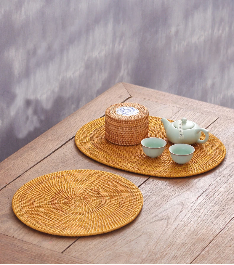Ротанговая плетеная подставка под столовые приборы круглый коврик для чайной чашки теплоизоляция Подставка под кружку кофейный стол для напитков блюдце чаша кухня