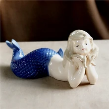 Милая фарфоровая миниатюрная керамическая фигурка русалки, украшение в народном стиле, подарок на день Святого Валентина, аксессуары для декора дома
