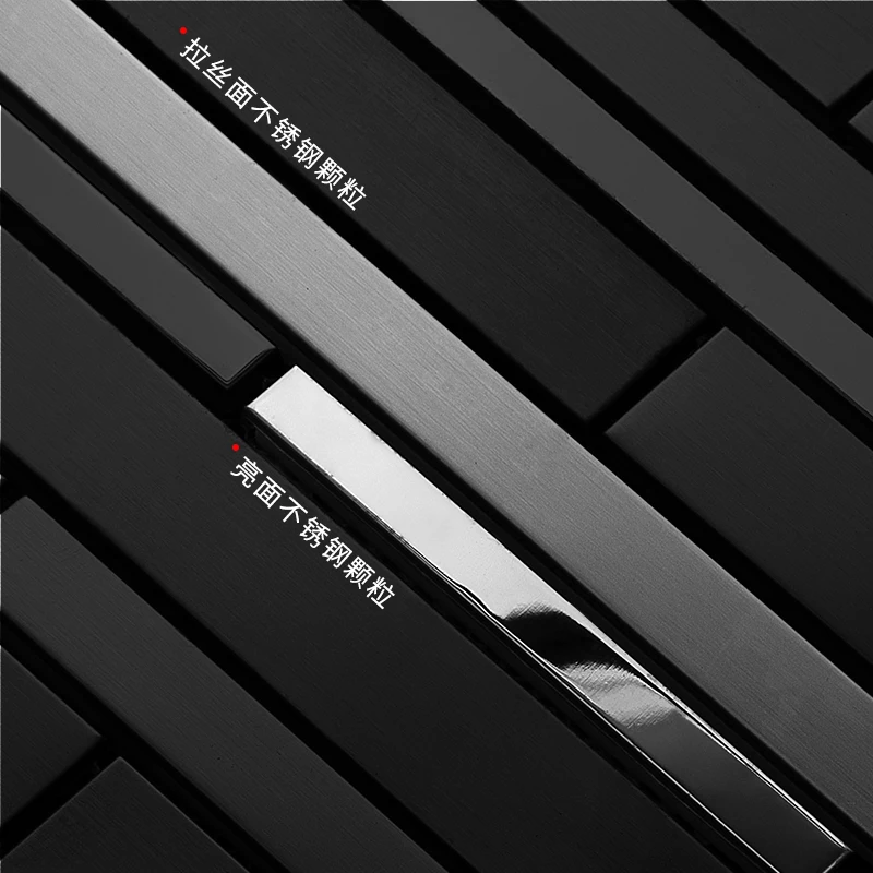 Interlocking Glossy Matt Black Stainless Steel Metal Strip Mosaic Tile for Kitchen Firewall shower wall decoration