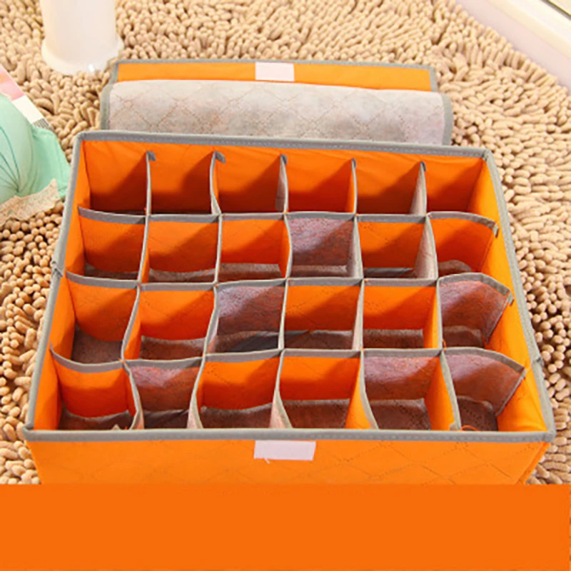 24 Grid Orange Мульти-носки в сетку Органайзер коробка для хранения нижнего белья бюстгальтер ящики разделители Organizador нетканый шкаф органайзеры под одежду - Цвет: 24 Grid Orange