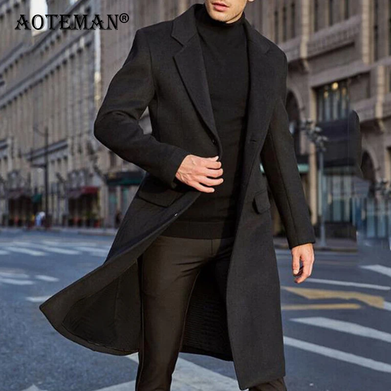 Мужская шерстяная куртка, пальто, Осень зима, Длинные куртки, Мужская одежда, однотонная ветровка, верхняя одежда, модные мужские комбинезоны, LM047|Куртки| | АлиЭкспресс