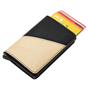 

Bycobecy 2020 men's Wallet Mixed Color RFID Card Holder Travel Case Leather Aluminum Patchwork Slim Russian Passport Cover Purse