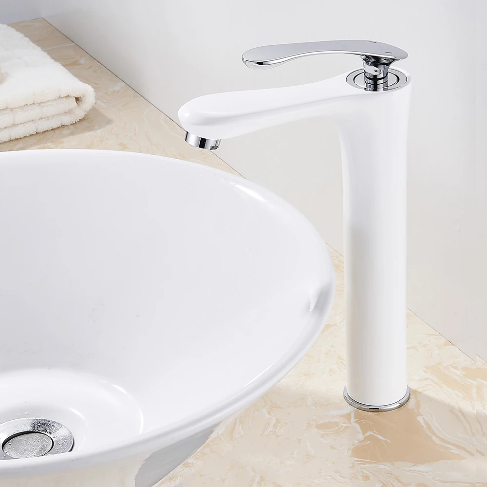 Ванная комната креативный высокий смеситель для раковины Современный белый кран с одним отверстием для холодной и горячей воды смеситель