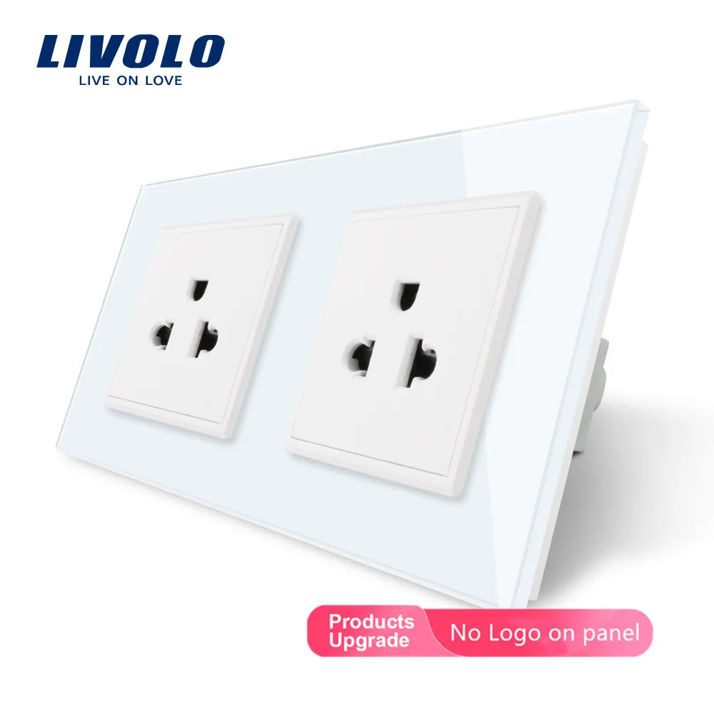 White-No logo LIVOLO производитель 16A США розетка электрическая/мощность двойная розетка/вилка, белый кристалл стеклянная панель, C7C2US-11/12, без логотипа - Тип: White-No logo
