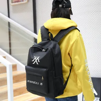 

Monsta X Backpacks KPOP Black Nylon Bagpack Solid School Bag Mochila Anime Bags B070