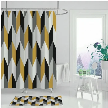 

Waterproof shower curtain floral print geometric bohemian bathroom curtain shower wall-mounted geometric shower curtain