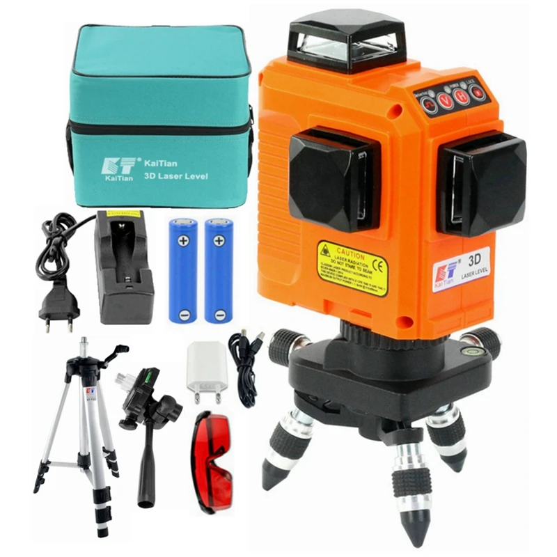 

KaiTian 12 Lines 3D Laser Level Tripod Self-Leveling 360 Horizontal 650nm Vertical Bracket Cross Red Laser Beam Line Level Lazer