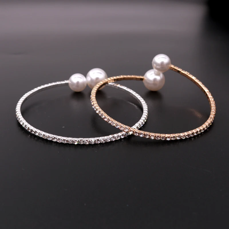 

1pcs Fashion Rhinestone Pearl Bracelets Bling Gold Silver Bracelets Bangles for Women Gift