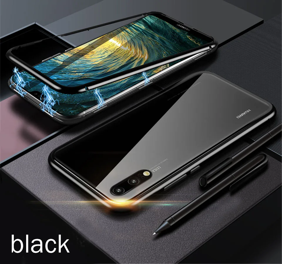 Black Магнитная Адсорбция противоударный чехол для samsung Galaxy A50 A70 A40 A20 A10 A30 A7 S8 S9 S10e Примечание 10 9 8 Plus кейс на заднюю панель - Цвет: Black