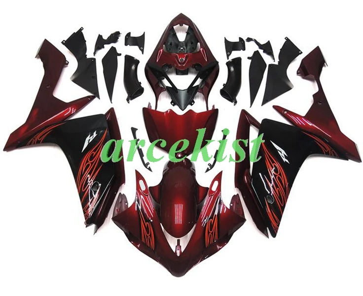 Литьевая форма) ABS Обтекатели комплект подходит для Yamaha YZF1000 R1 2007 2008 07 08 YZF R1 Кузов Набор Синий Яркий - Цвет: Red black