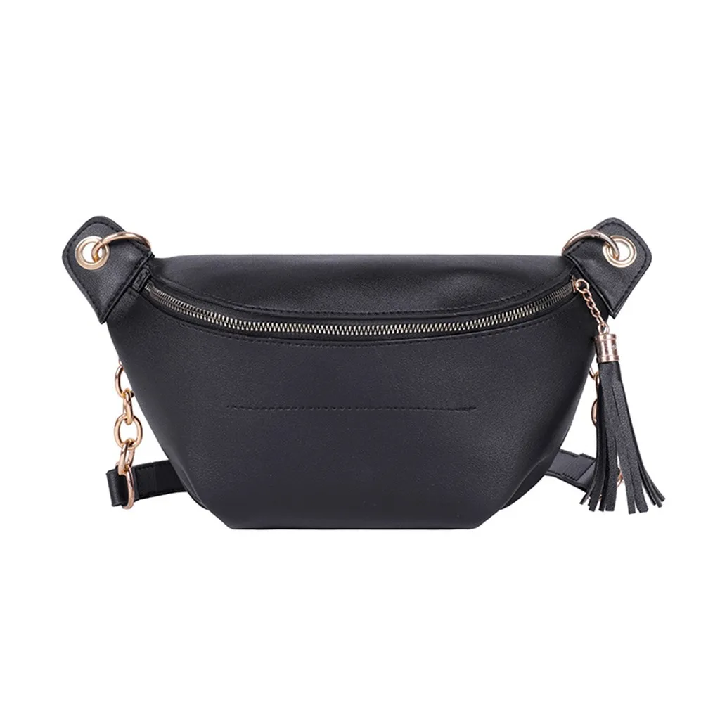 

Women Fanny Pack Waist Bag Kidney Solid Leather Pouch Shoulder Streetwear Waterproof Crossbody Bag Chest Bag Sac Banane #L15